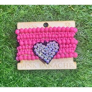 NEW PINK PANACHE rhinestone heart stretch bracelet set in fuchsia